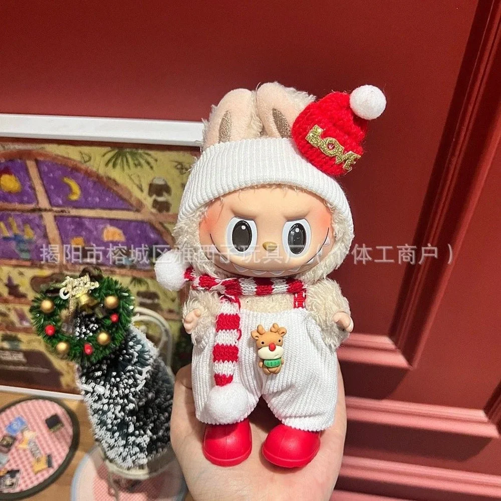 Labubu Clothes Outfit Christmas Reindeer 4 Piece Romper Scarf Hat Shoes NO DOLL
